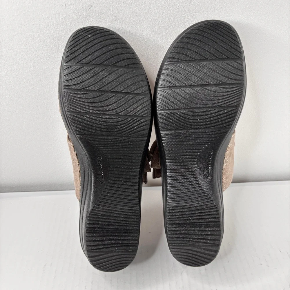 Clarks Merliah Charm Comfort Sandals Taupe Metallic Slides Size 6.5 Adjustable
